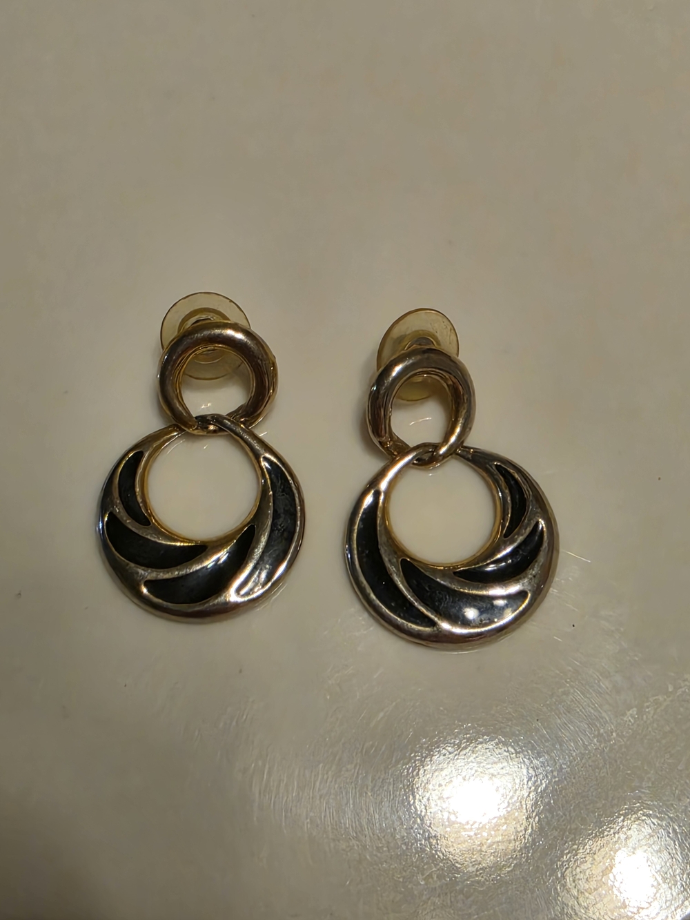 Vintage Napier Gold Enamel Hoop Earrings